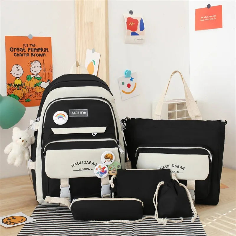 Girls Campus School Bag Set Large Capacity Backpacks for Students