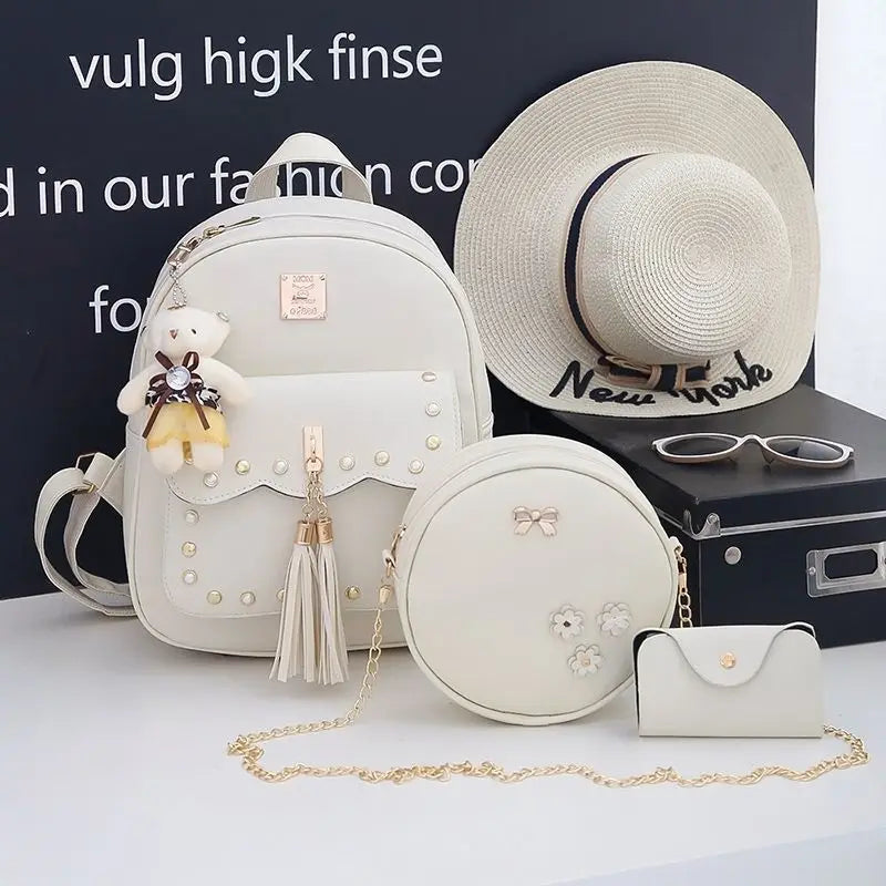 Tassel Rivet Backpack for Teen Girls Schoolbag PU Leather