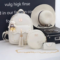 Tassel Rivet Backpack for Teen Girls Schoolbag PU Leather