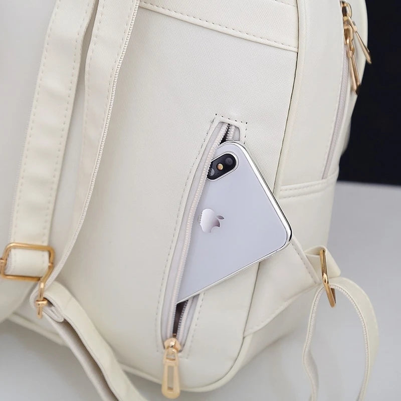 Tassel Rivet Backpack for Teen Girls Schoolbag PU Leather