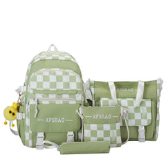 Middle School Checkered Backpack for Girls Large Capacity