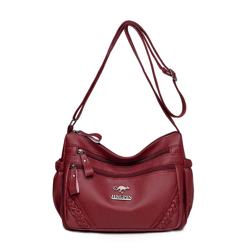 Soft Leather Multi-Layer Messenger Bag Women's Crossbody Bag
