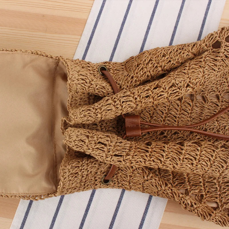 Women's Straw Backpack Beach Bag Handbag