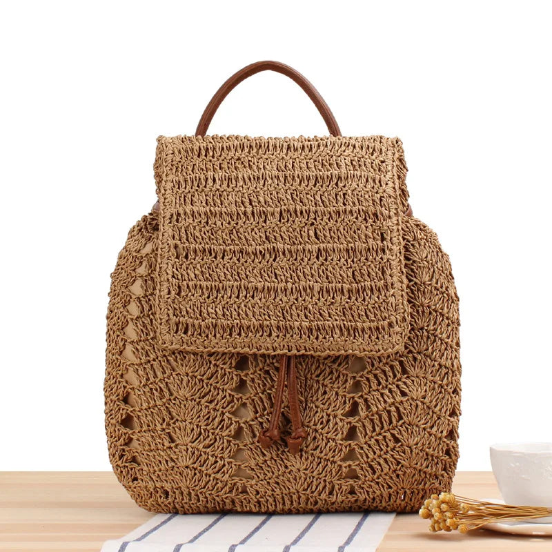 Women's Straw Backpack Beach Bag Handbag