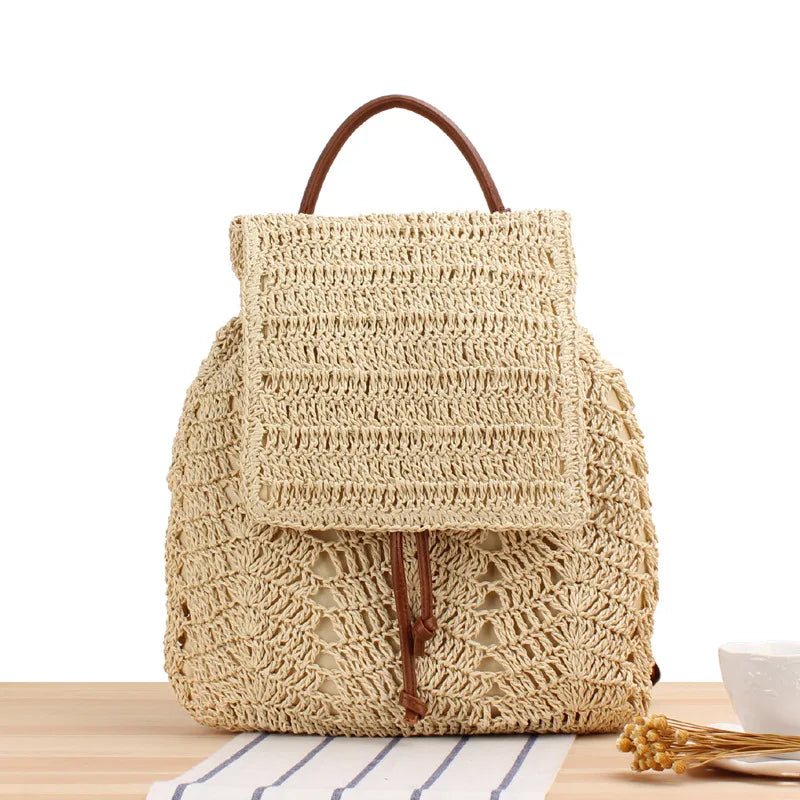 Women's Straw Backpack Beach Bag Handbag