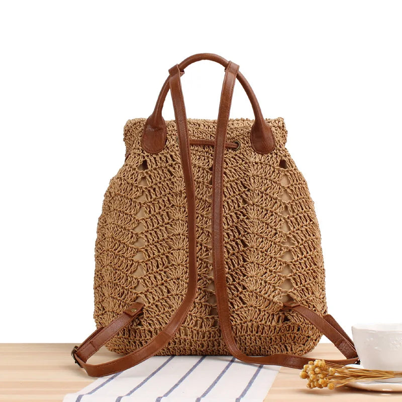 Women's Straw Backpack Beach Bag Handbag