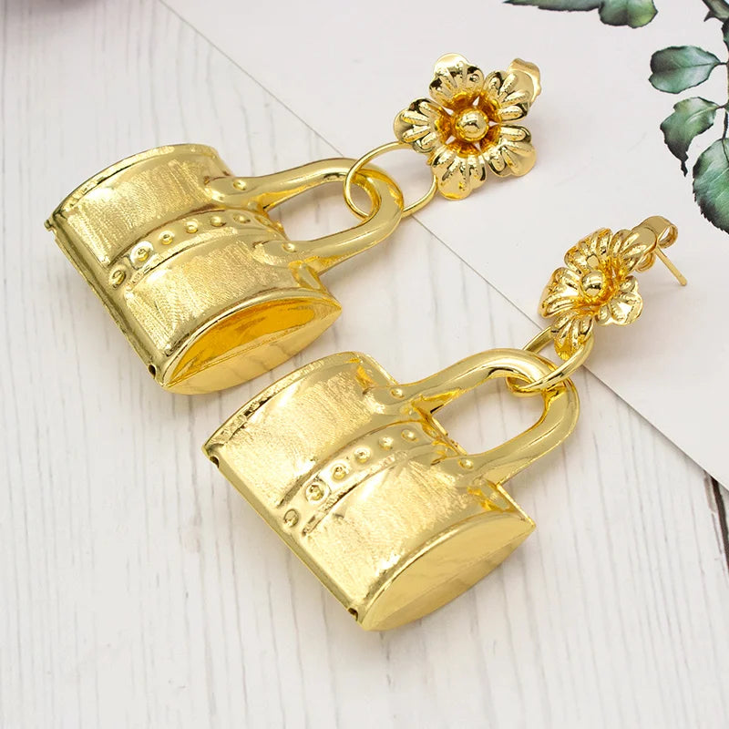 Dubai Plated Jewelry Set Bag Pattern Earrings Necklace Pendant Sets