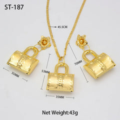 Dubai Plated Jewelry Set Bag Pattern Earrings Necklace Pendant Sets
