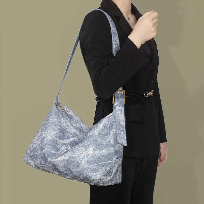 Dyed Denim Women Shoulder Bag Large Capacity Crossbody Bag Handbag