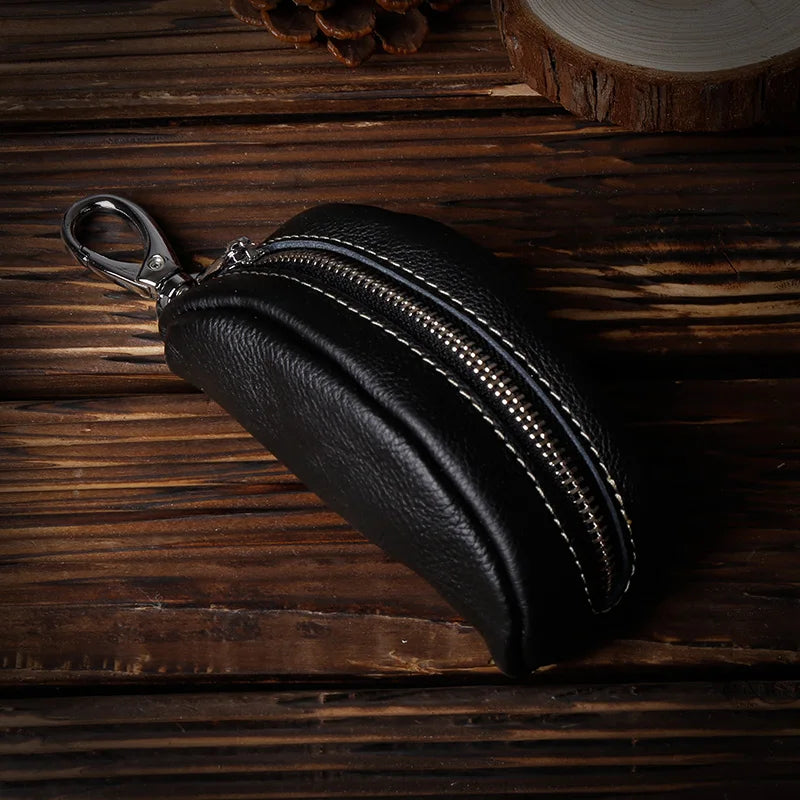 Genuine Leather Car Key Case Holder Zipper Bag