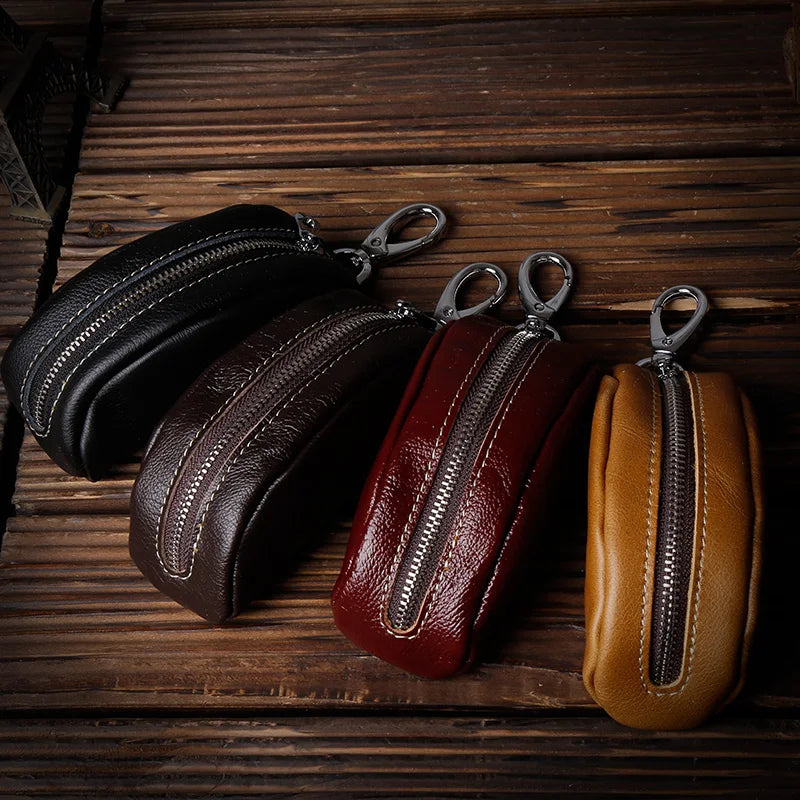 Genuine Leather Car Key Case Holder Zipper Bag