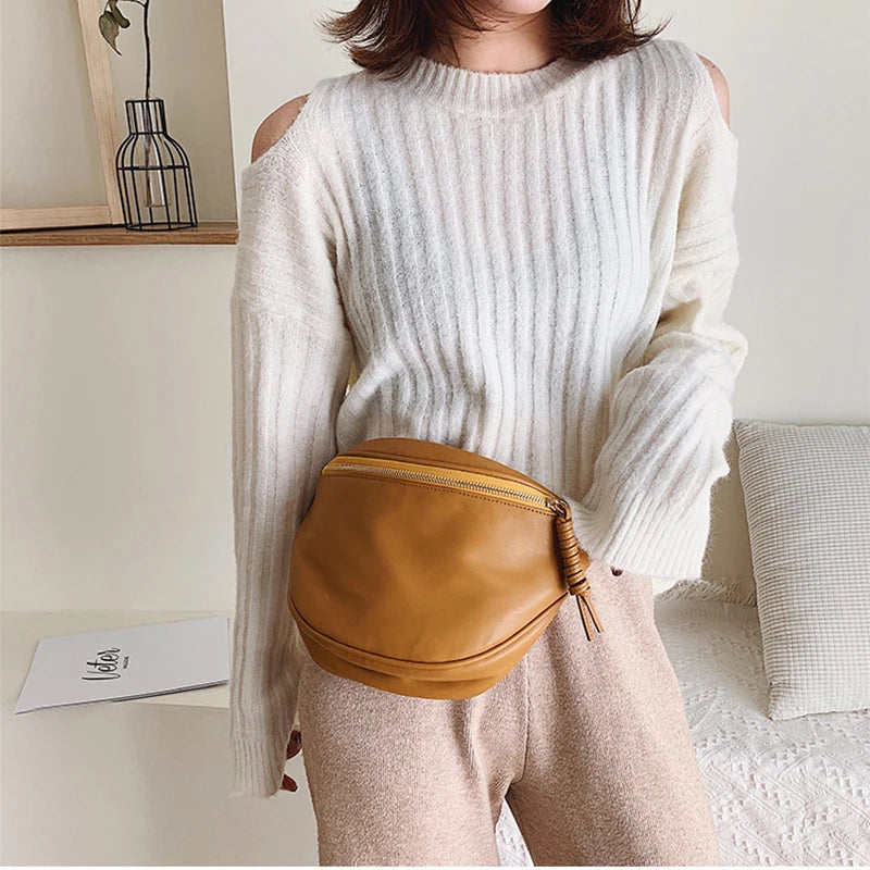 ELVASEK Waist Bag Women Fanny Pack Large Capacity Crossbody Chest Bags Banana PU