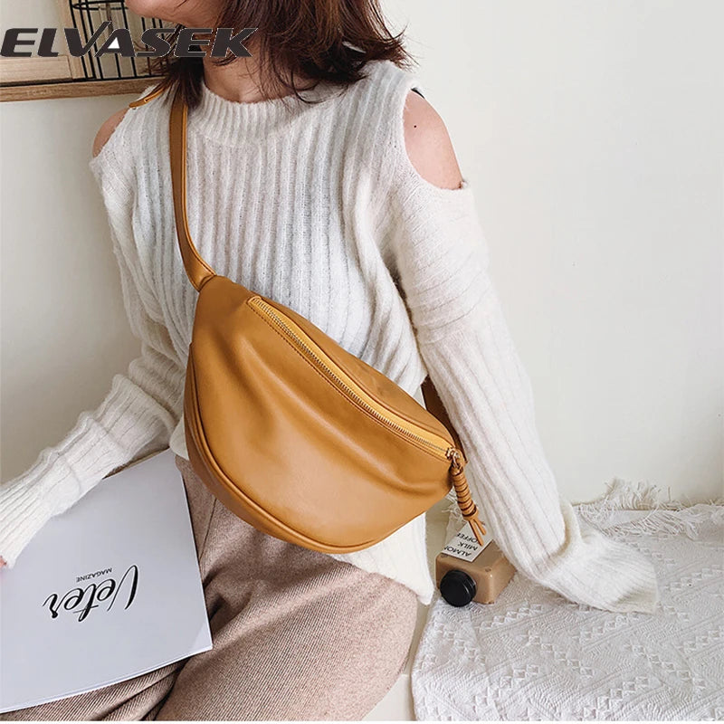 ELVASEK Waist Bag Women Fanny Pack Large Capacity Crossbody Chest Bags Banana PU