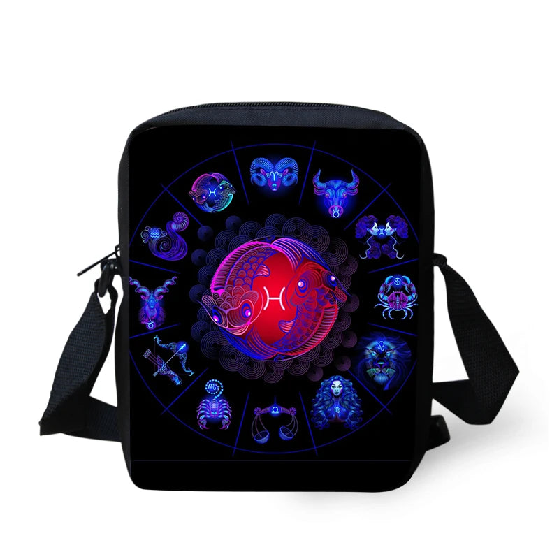 ELVISWORDS 12 Constellations Print Messenger Bag Boys Girls Handbag