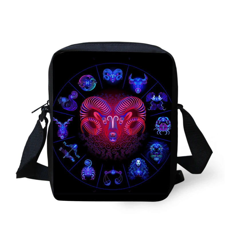 ELVISWORDS 12 Constellations Print Messenger Bag Boys Girls Handbag