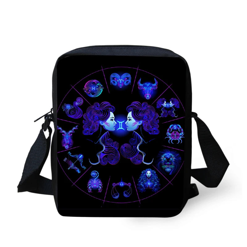 ELVISWORDS 12 Constellations Print Messenger Bag Boys Girls Handbag
