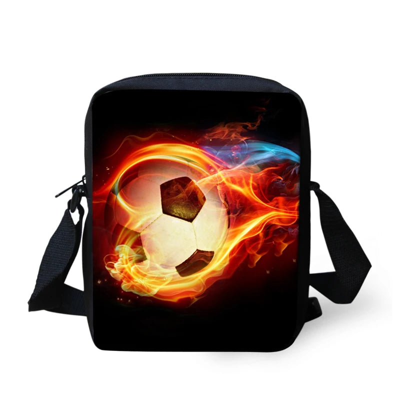 ELVISWORDS Fire Foot-Ball Print Crossbody Bag Boys Girls School Shoulder Bags