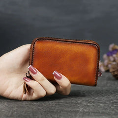 EUMOAN Leather Zippered Small Carabiner Head Layer Cowhide Mini
