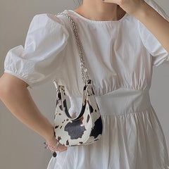 Mini Cow Print Crescent Shoulder Bag with Chain Strap