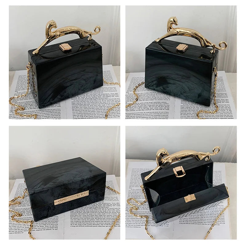 Women's One Shoulder Handbag Metal Acrylic Buckle Chain Bag