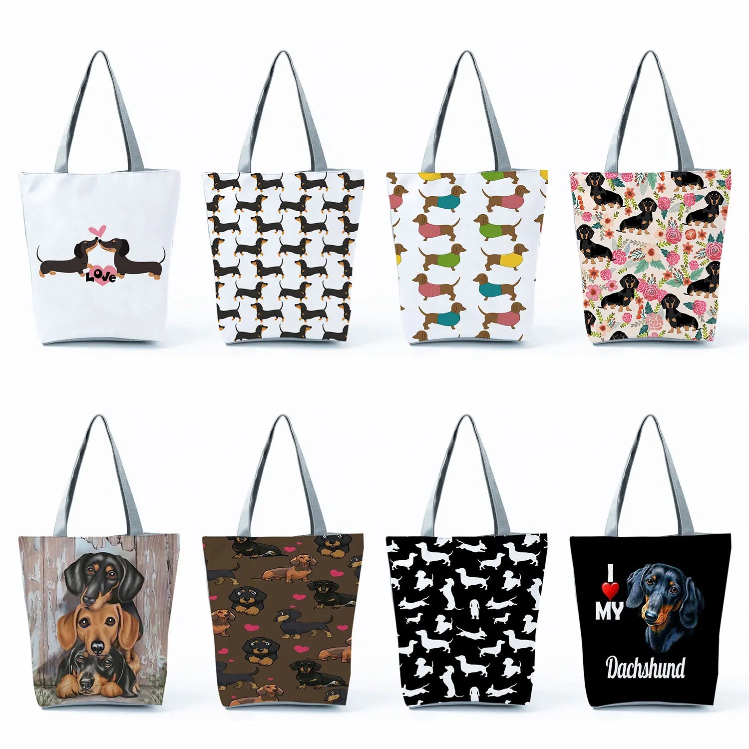 Animal Sausage Dogs Printed Tote Bag Large Capacity Shoulder Bag