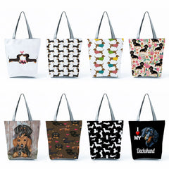 Animal Sausage Dogs Printed Tote Bag Large Capacity Shoulder Bag