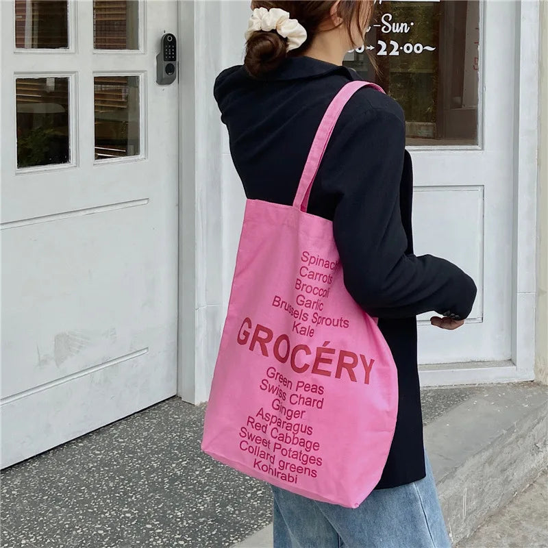 Reusable Rose Pink Cotton Shoulder Bag for Women