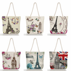 Eiffel Tower Printed Handbag Eco Reusable Shopping Tote