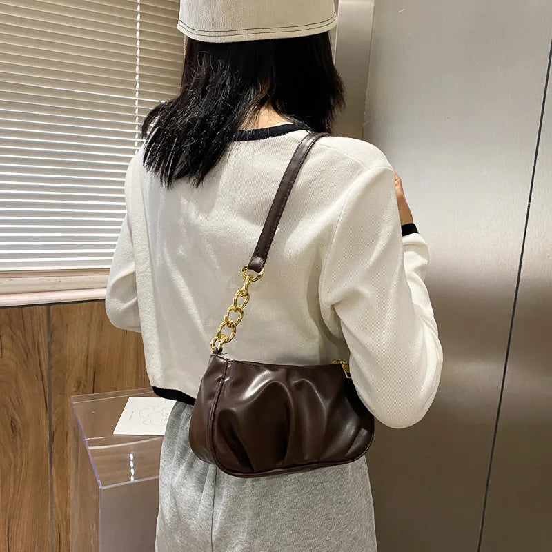 Armpit Sling Handbags Solid Women PU Leather Shoulder Bags
