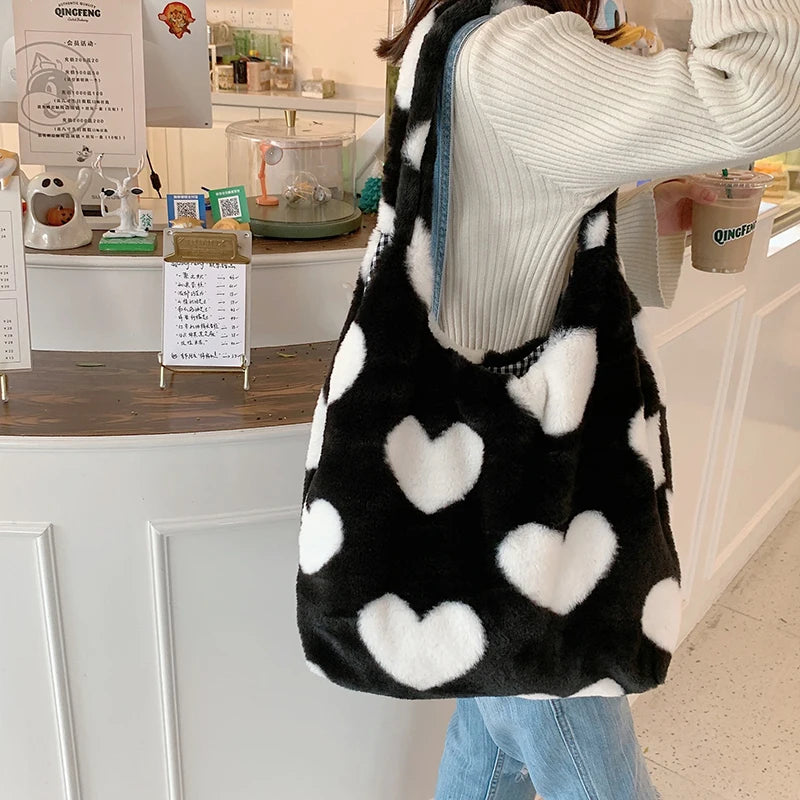 Heart Plush Shoulder Bag Large Capacity Love Handbags