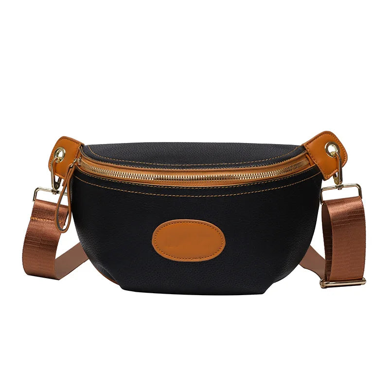 Contrast Colour PU Leather Waist Bags For Women Fanny Packs Female Waist Pack
