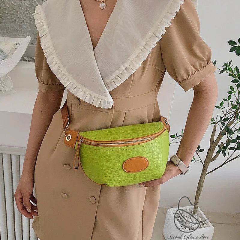 Contrast Colour PU Leather Waist Bags For Women Fanny Packs Female Waist Pack