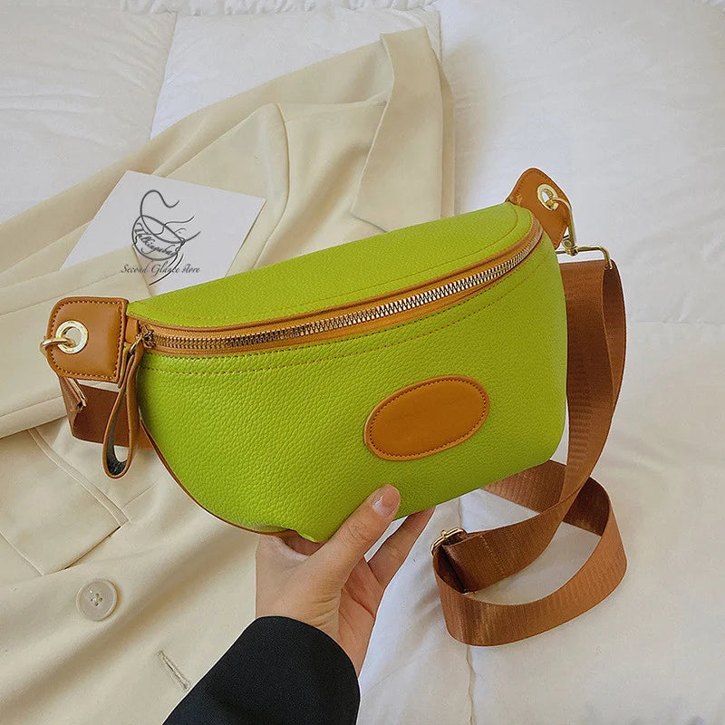 Contrast Colour PU Leather Waist Bags For Women Fanny Packs Female Waist Pack