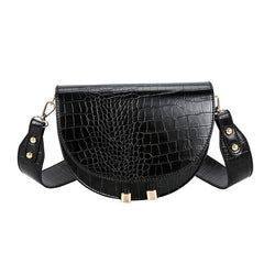 Crocodile Pattern Crossbody Bag - Half Round Solid Pu Leather Handbag