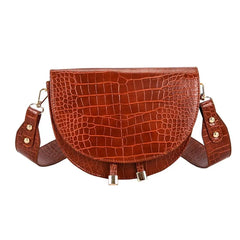Crocodile Pattern Crossbody Bag - Half Round Solid Pu Leather Handbag