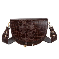 Crocodile Pattern Crossbody Bag - Half Round Solid Pu Leather Handbag