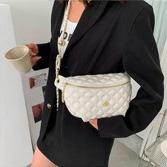Diamond Lattice Applique Waist Bag Crossbody Chain PU Leather Fanny Pack