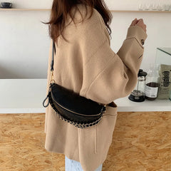 Diamond Lattice PU Leather Chain Waist Bag for Women Wide Belt Strap Crossbody