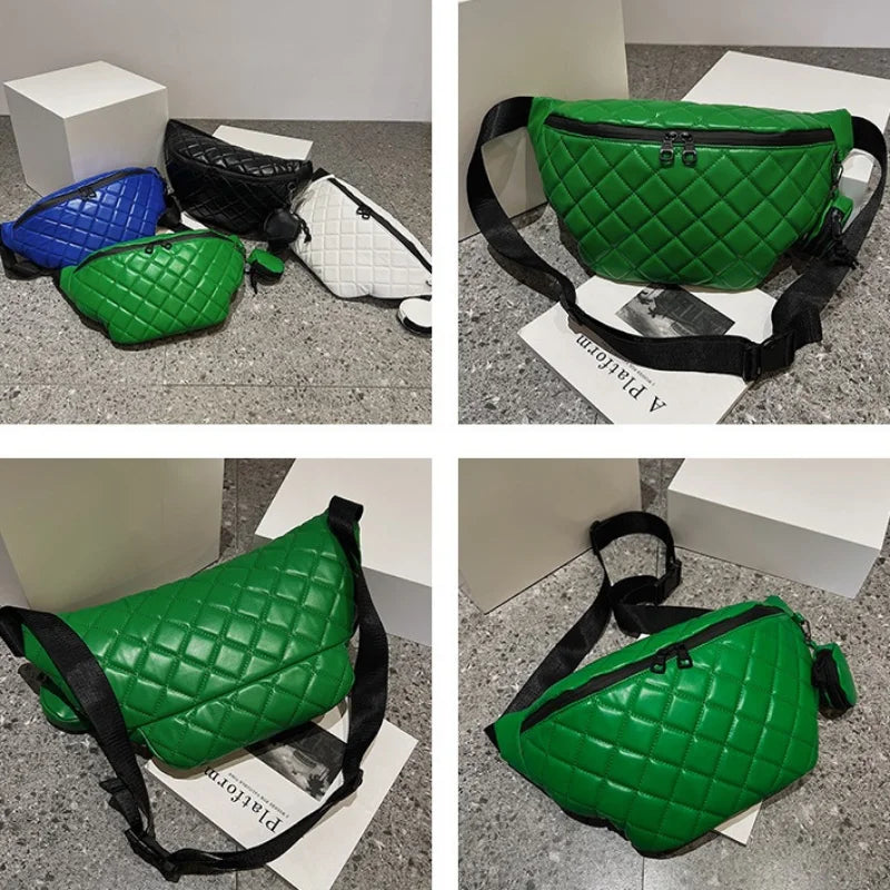 Diamond Lattice PU Leather Waist Bag Women Fanny Pack