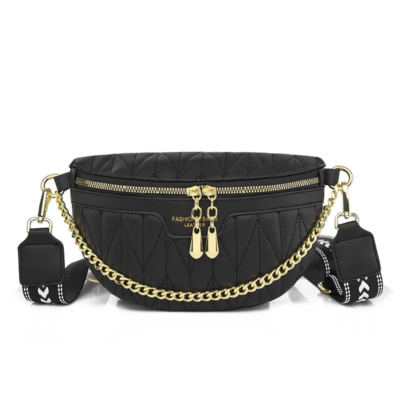 Diamond Lattice PU Waist Bag Chain Zipper Fanny Pack