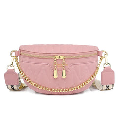 Diamond Lattice PU Waist Bag Chain Zipper Fanny Pack