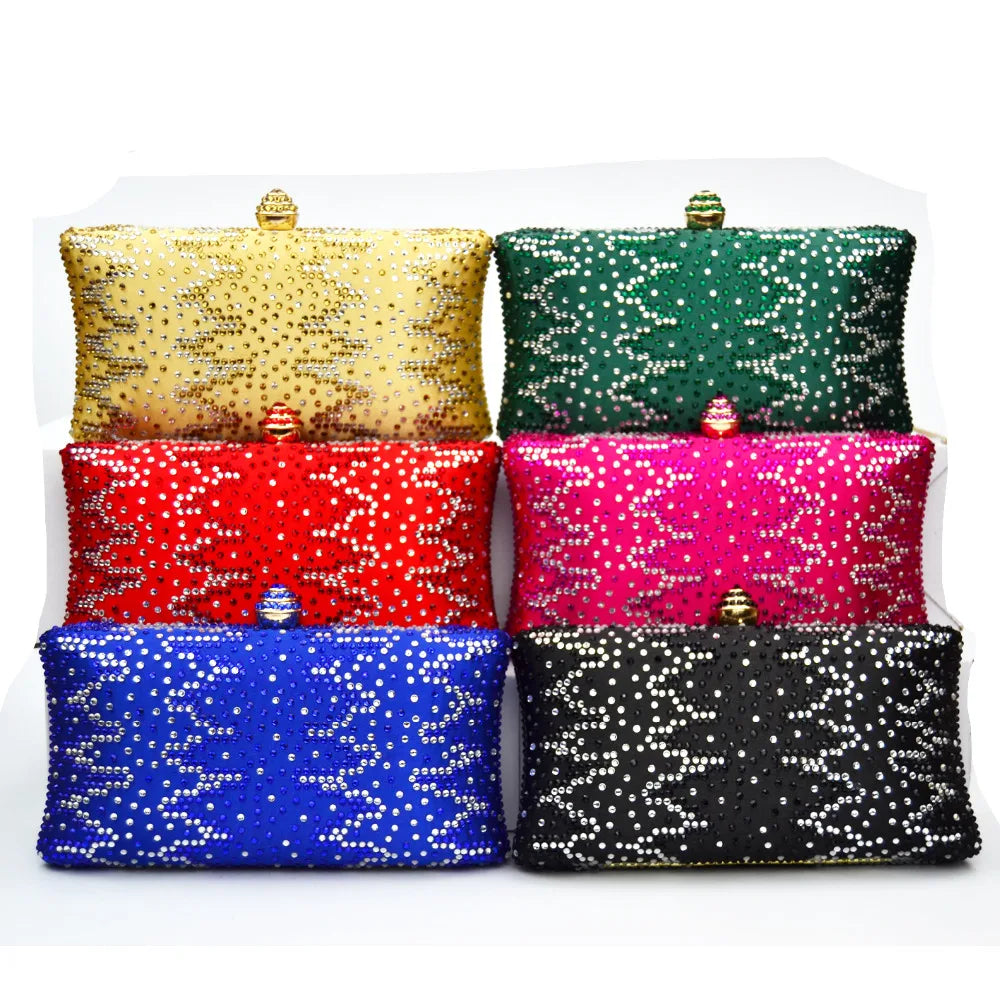 Crystal Inlay Silk Satin Bride Evening Bag Clutch