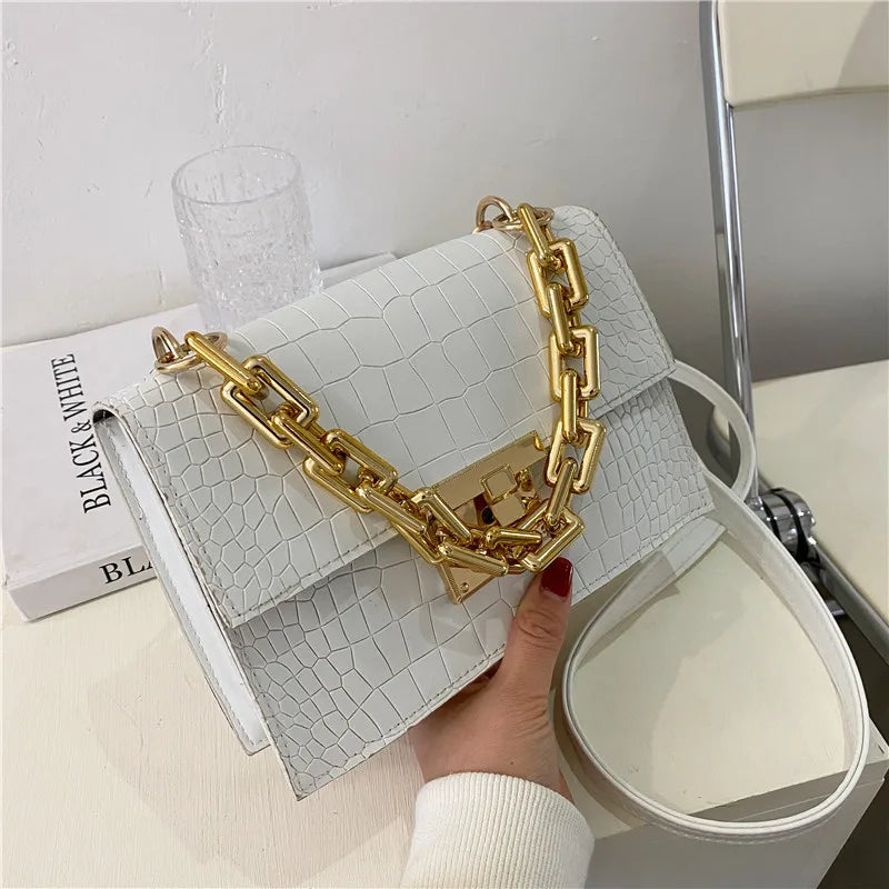 Summer Leather Women's Handbag Lock Chain Shoulder Messenger Bag