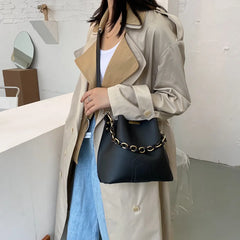 Women's Chain Tote Bucket Bag High-quality Pu Leather Handbag