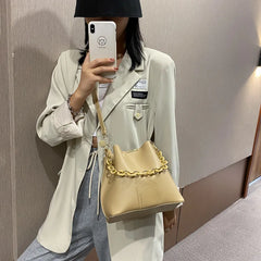Women's Chain Tote Bucket Bag High-quality Pu Leather Handbag