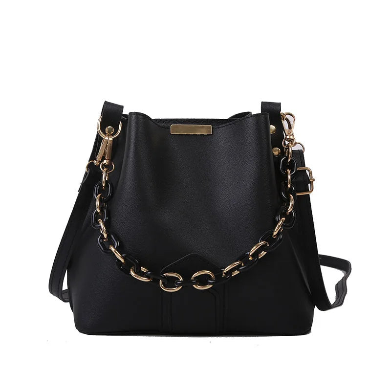 Women's Chain Tote Bucket Bag High-quality Pu Leather Handbag