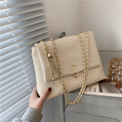 Women's High PU Leather Tote Bag with Chain Shoulder - Large Handbag