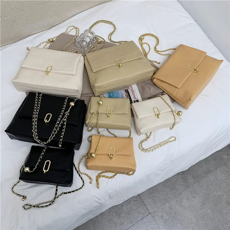 Women's High PU Leather Tote Bag with Chain Shoulder - Large Handbag
