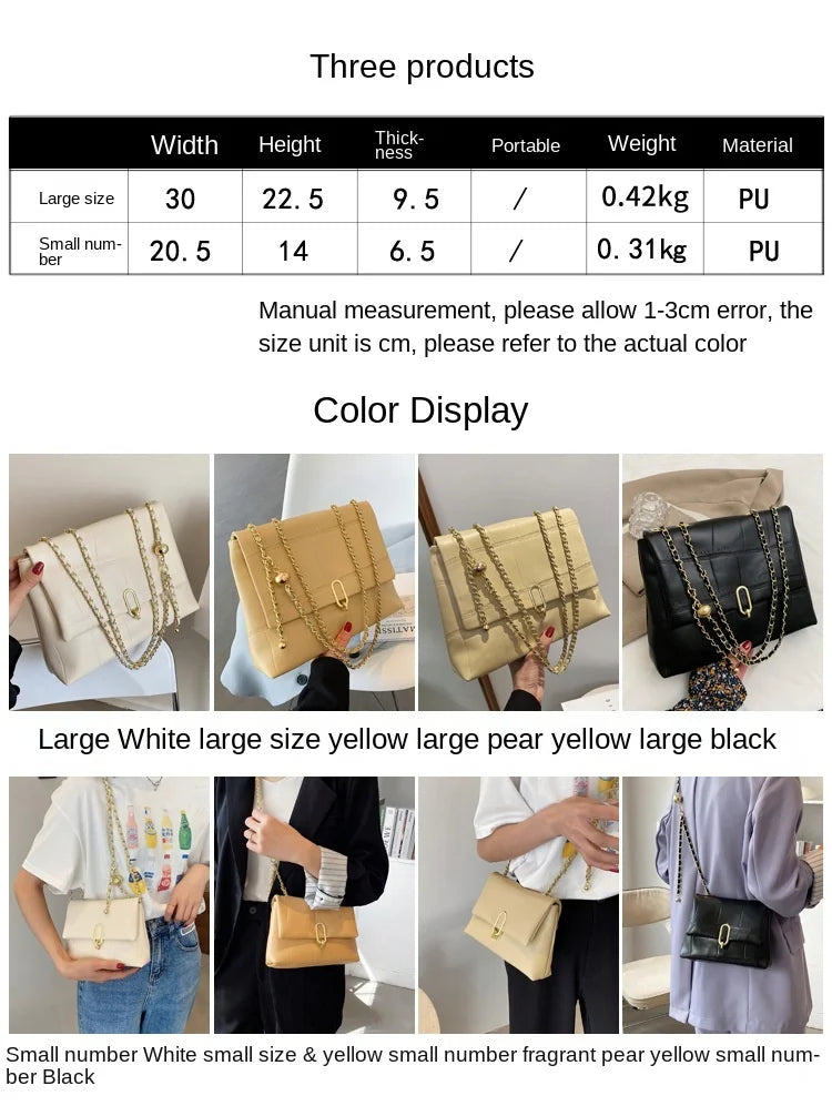 Women's High PU Leather Tote Bag with Chain Shoulder - Large Handbag