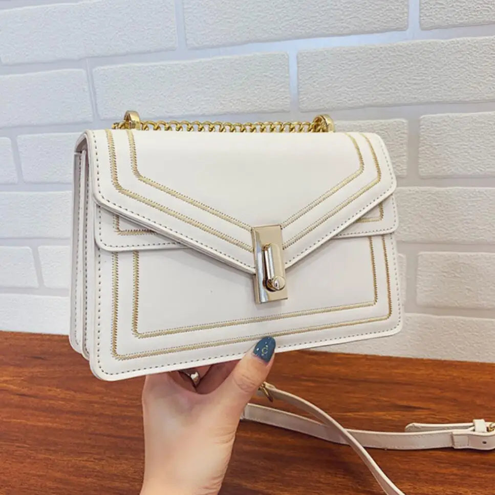 Female Square Crossbody Bag High Leather Chain Shoulder Messenger Bag